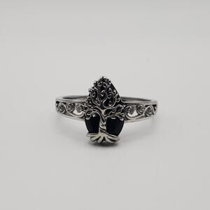 YFN Black Tourmaline Ring – Sterling Silver Crystal Tree of Life Design Size 10